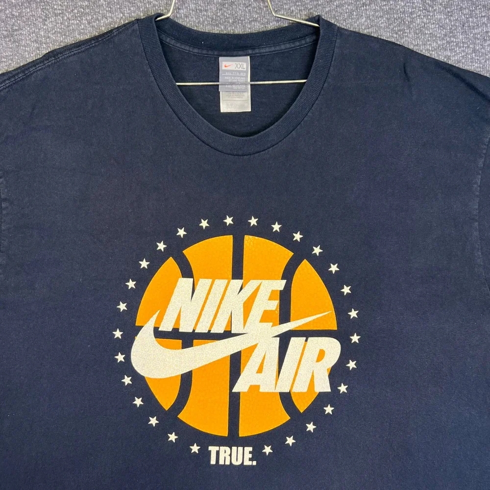 Nike Air Shirt Men 2XL Navy True Basketball Athletic AF1 Sleeve Graphic Logo Y2K